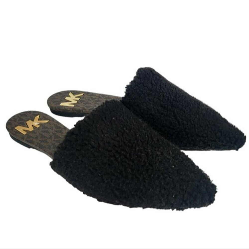 Michael Kors Renee Faux Fur Mule Slippers Black 7.5 - Picture 2 of 4